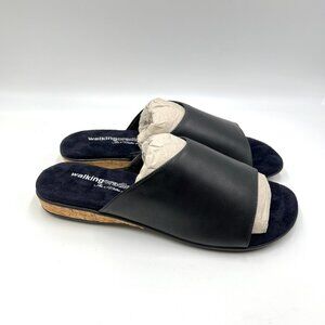 9WW 9 WW XW WIDTH Walking Cradles Womens‎ Cam Black Leather Slides Sandals Shoes